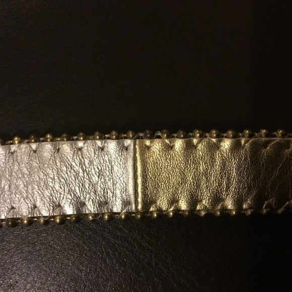 Retro Simon silver and gold leather belt with heavy silver buckle - Picture 4 of 8